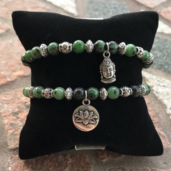 Boho set buddha & lotus flower & ruby in zoisite - Picture 2 of 10